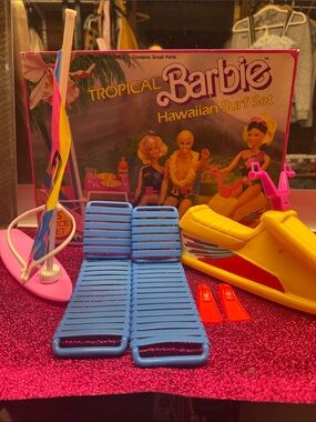 Vintage Barbie Tropical Hawaiian Surf Set - Pink, Yellow, Blue, Red